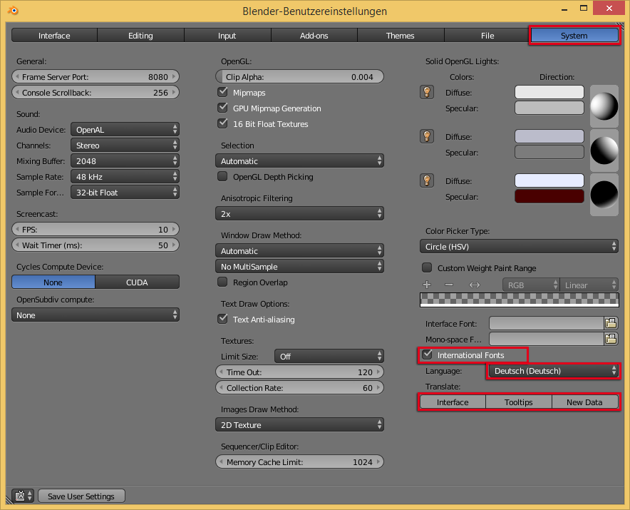 Einstellung in den User-Settings.
