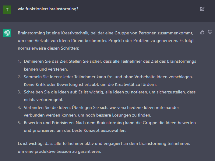 ChatGPT erklärt Brainstorming