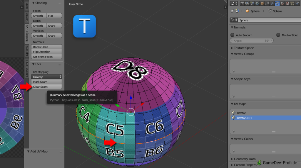 Löschen der mittleren Kante in der neuen UV-Map.