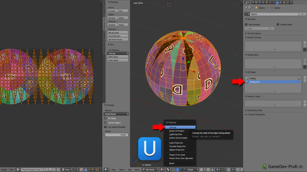 Zuweisen des zweiten UV-Mappings.