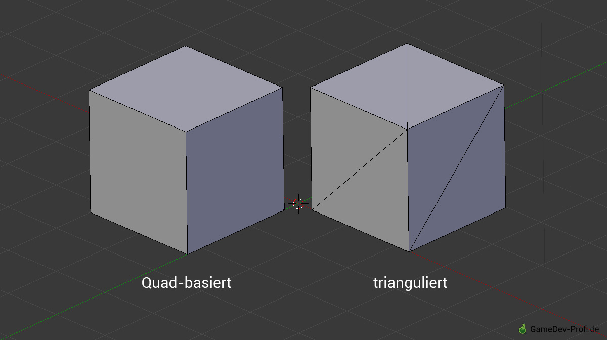 Ein Quad-basiertes Mesh und sein Triangulierungsergebnis.